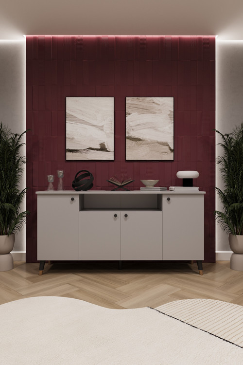 Modern Konsol – 4 Kapaklı Çok Amaçlı Dolap, Şık Saklama Ünitesi MDFLAM–Salon, Yemek Odası KNSL-02