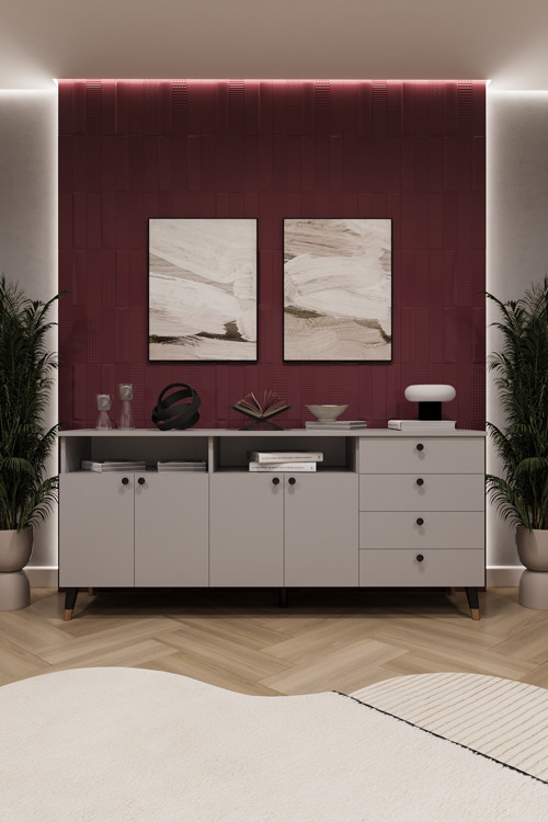 Modern Konsol ve TV Ünitesi 4 Çekmeceli, 4 Kapaklı, Depolama Alanı, Çok Amaçlı Dolap Büfe KNSL-06