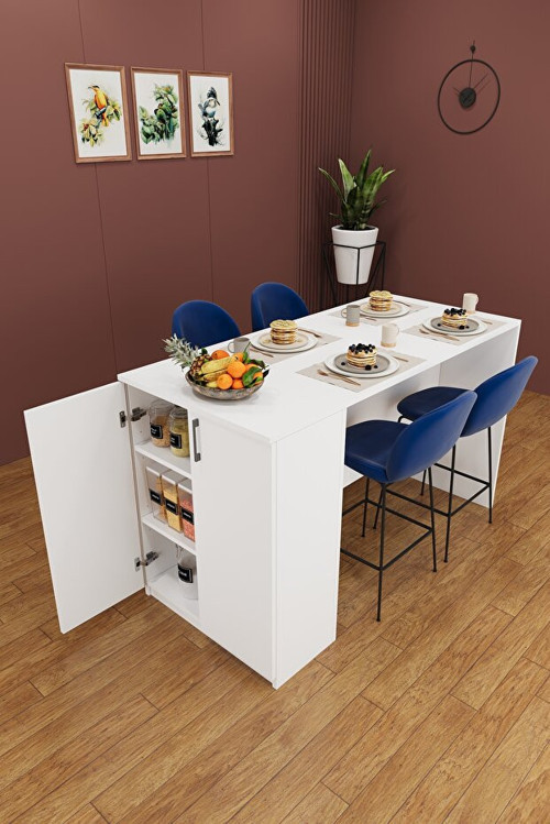 %100 MDFLAM 150cm Dolaplı Yüksek Mutfak Adası Yemek ve Bar Masası MA-04