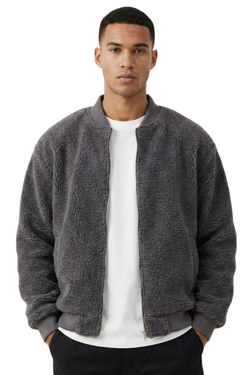 Erkek Mont Peluş İçi Astarlı Oversize Geniş Kalıp Sherpa Kuzu Kumaş Spor Mont