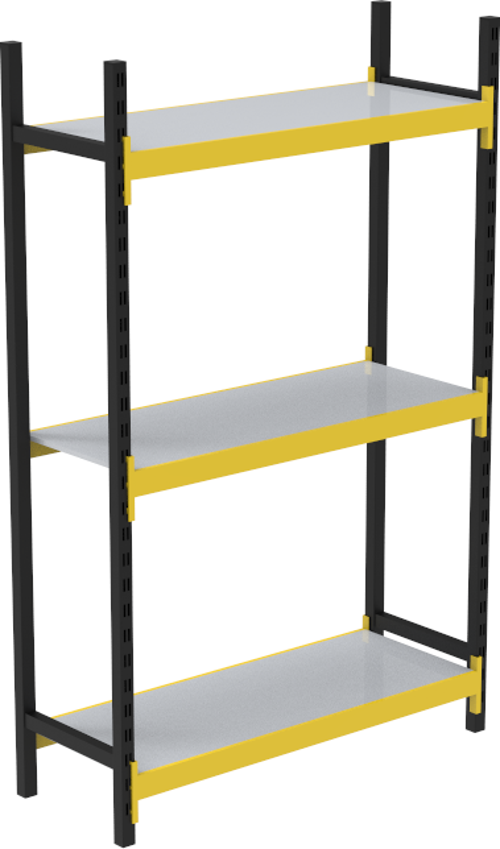 3 Katlı Tekli Midi Rack - Ekonomik Depo, Arşiv, Kiler Rafı Siyah-Turuncu-46x120 cm-150 cm
