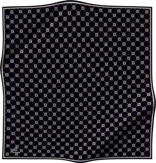 % 57 İPEK % 43 VİSKON Twill İpek Monogram Desenli Siyah - Krem Renkli 90x90 Eşarp Dikim Şekli : El Dikişi