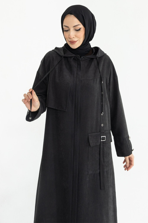 Sahra Cupra Kemer Detaylı Ferace Siyah - 422637