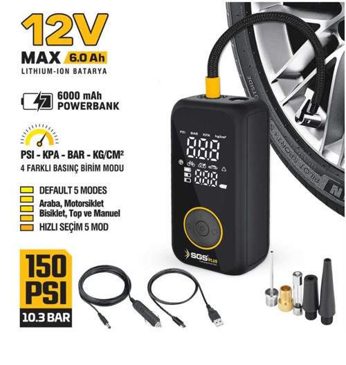 SGS5398 Şarjlı Hava Kompresörü 12V 6.0Ah