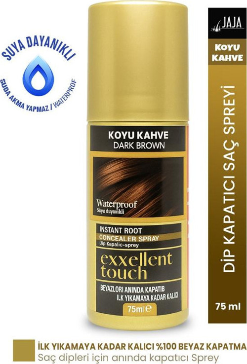 Exxellent Touch Suya Dayanıklı Beyaz Dip Kapatıcı Topik Sprey 75 Ml Koyu Kahve