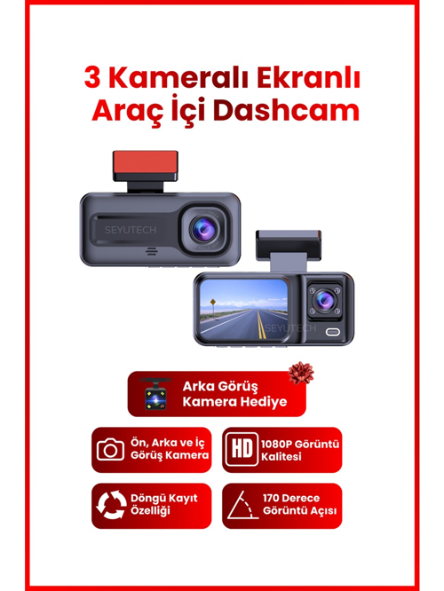 Harvox Araç Içi Hd Kamera 3 Kameralı Wifi Özellikli 1080P Full Hd Gece Görüşlü G-Sensör Dashcam A98