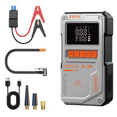 Auhma A8822 Jump Starter / Akü Takviye Cihazı | 4'ü 1 Arada Powerbank, Hava Kompresörü,10.000MAH 150PSI Gri