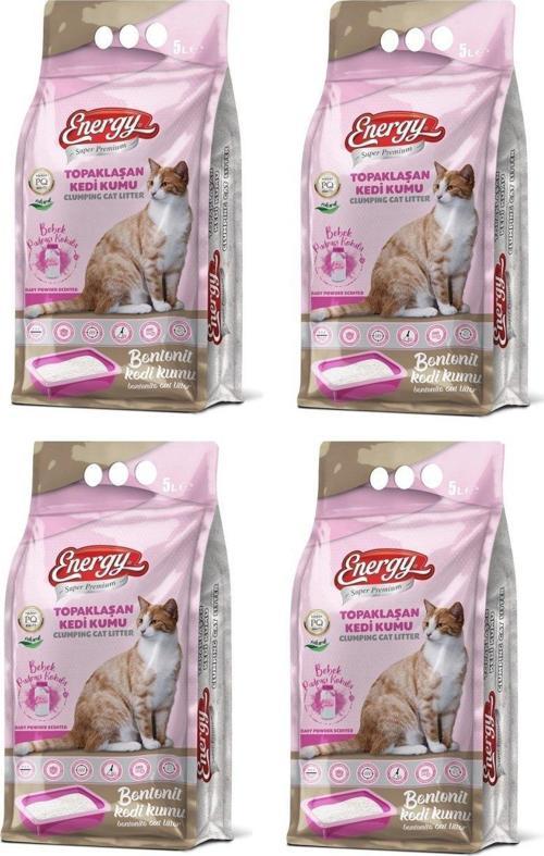 Bentonit Kedi Kumu Bebek Pudrası Kokulu - 5 Lt  4 Paket