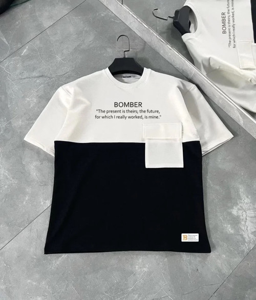 Unisex Torba Cep Detaylı Parçalı T-Shirt - Siyah