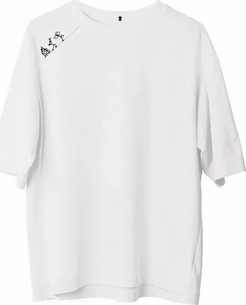 Unisex Bisiklet Yaka Baskılı Oversize T-Shirt - Beyaz