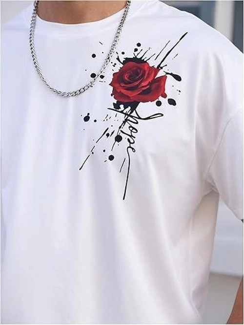 Erkek Bisiklet Yaka Kısa Kol Baskılı T-shirt - Beyaz