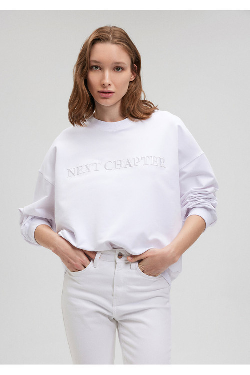 Next Chapter Nakışlı Beyaz Sweatshirt 1S10121-620