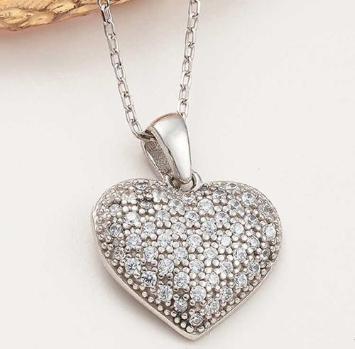925 Ayar Gümüş Bombeli Kalp Kadın Kolye