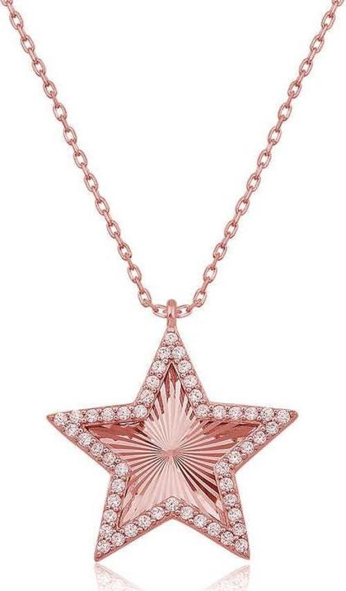 925 Ayar Gümüş Rose Fırfır Desenli Yıldız Kadın Kolye