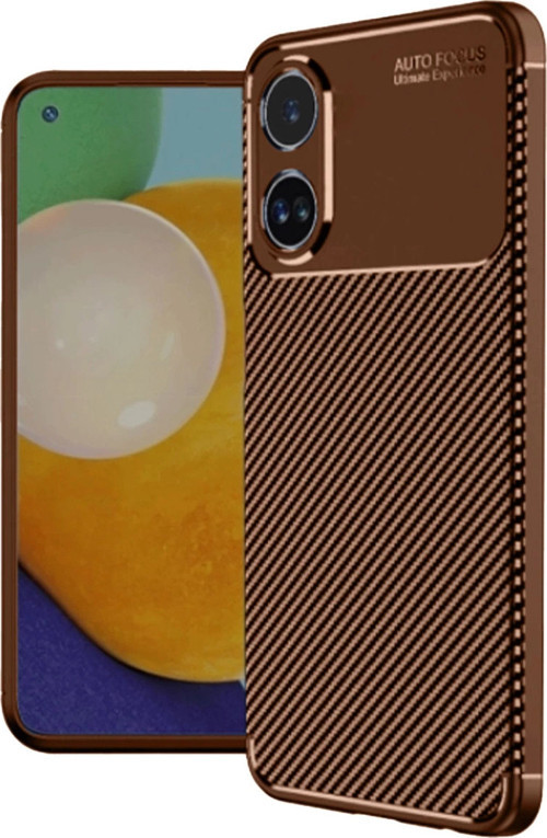 Oppo A60 Kılıf Auto Focus Karbon Kapak - Kahverengi
