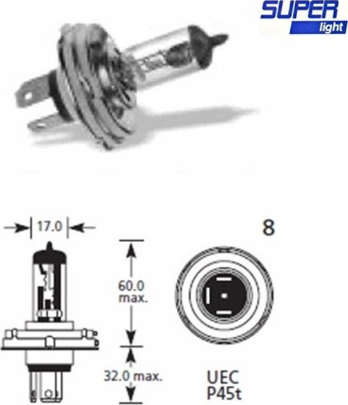 Super Light H4 Halojen Far Ampülü 12 Volt 100/90 Watt