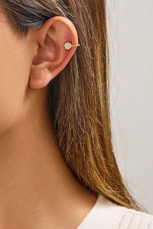 Papatya Figürlü Altın Kaplama Earcuff Kıkırdak Küpe