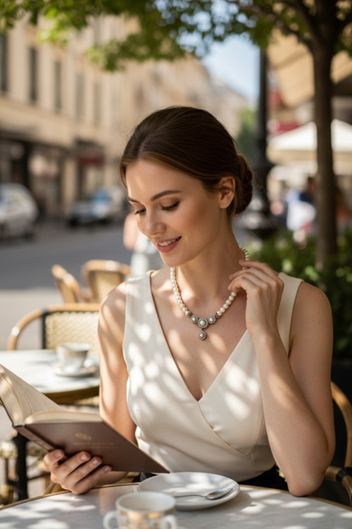 Kristal Taşlı Papatya Figür İnci Kolye