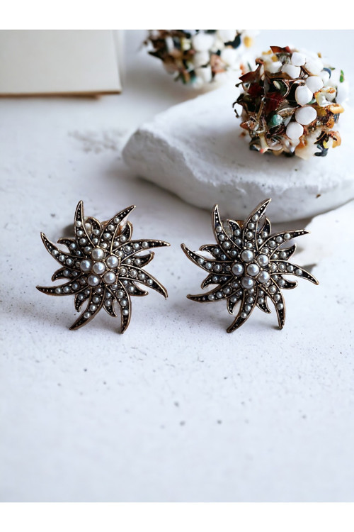 Güneş Figür İnci Küpe