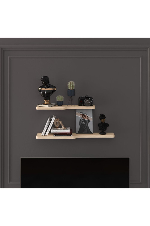 Doğal Modern Organizer Düzenleyici 2'li Kıvrımlı Dekoratif Kitaplık Banyo Mutfak Duvar Rafı