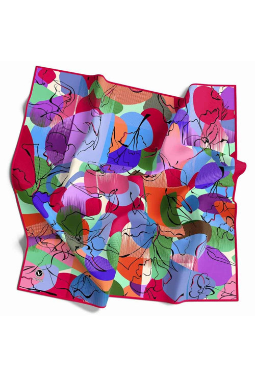 Pamuksu Batikli Ve Çiçek Desenli Pembe Renkli 90x90 Soft Eşarp Kenar Dikiş Şekli El Dikişli