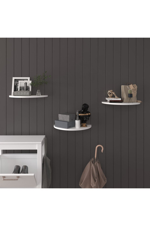 Doğal Modern Organizer Düzenleyici 3'lü Oval Dekoratif Kitaplık Banyo Mutfak Duvar Rafı