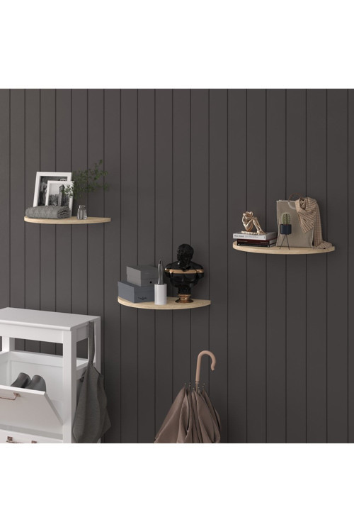 Doğal Modern Organizer Düzenleyici 3'lü Oval Dekoratif Kitaplık Banyo Mutfak Duvar Rafı