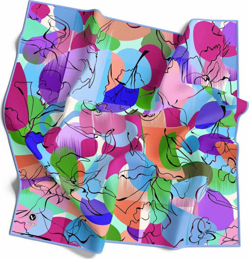 Pamuksu Batikli Ve Çiçek Desenli Bebe Mavisi Renkli 90x90 Soft Eşarp Kenar Dikiş Şekli El Dikişli