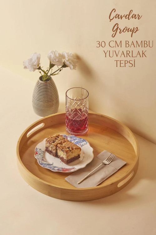 Bambu Yuvarlak Tepsi 30 Ø Cm Servis Çay Kahve Servis Tepsisi