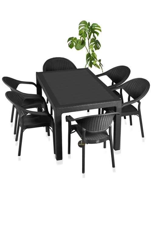 Raddan Camlı 90X150 Masa Bambu 6 Adet Sandalye Masa Takımı Bahçe Balkon Teras Masa Seti