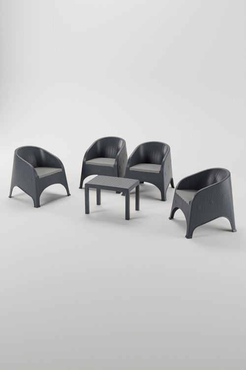 Olivia 4 Kişilik Minderli Raddan Oturma Grubu 40X60 Sehpalı Balkon Teras Bahçe Takımı