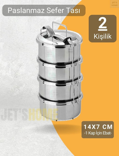 4’lü Sefer Tası 14x7 cm Yemek Taşıma Kabı Paslanmaz Çelik No 2 Kapasite 2 Kişilik