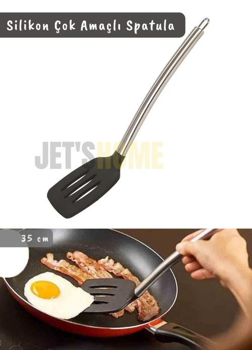 Silikon Spatula Servis Spatulası Çok Amaçlı Spatula Paslanmaz Saplı Siyah 35 cm