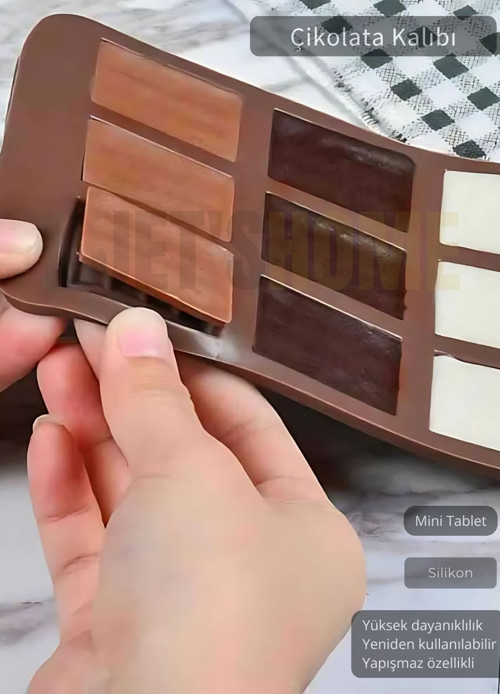 Çikolata Kalıbı 12 Gözlü Mini Tablet Yapışmaz Gıda Temasına Uygun Silikon Gıda Kalıp 21x11 cm
