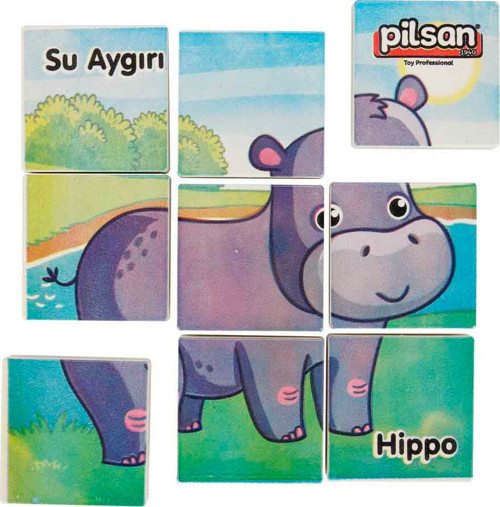 Hayvan Serisi 9 Parça Puzzle Set 03-355-Gri Su Aygırı