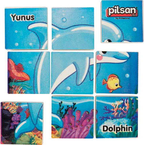 Hayvan Serisi 9 Parça Puzzle Set 03-355-Mavi Yunus