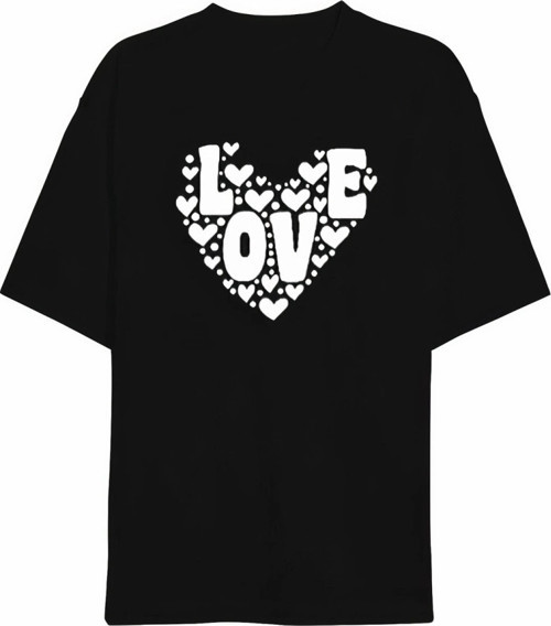 Sevgililer Günü İçin Özel Tasarım Love Kalp Baskılı Tshirt
