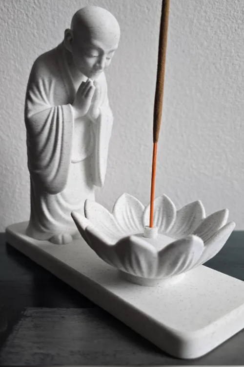 Lotuslu Meditasyon Keşişi Tütsülük | Incense Holder | Zen & Yoga Dekoru