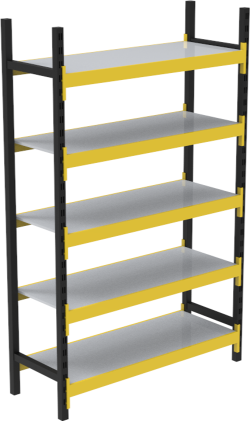 5 Katlı Tekli Midi Rack - Ekonomik Depo,Arşiv, Kiler Rafı Siyah-Turuncu-46x150 cm-150 cm