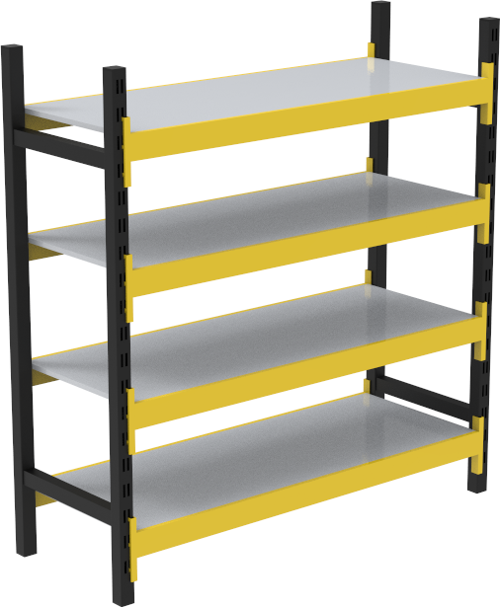 4 Katlı Tekli Midi Rack - Ekonomik Depo,Arşiv, Kiler Rafı Siyah-Turuncu-35x150 cm-100 cm