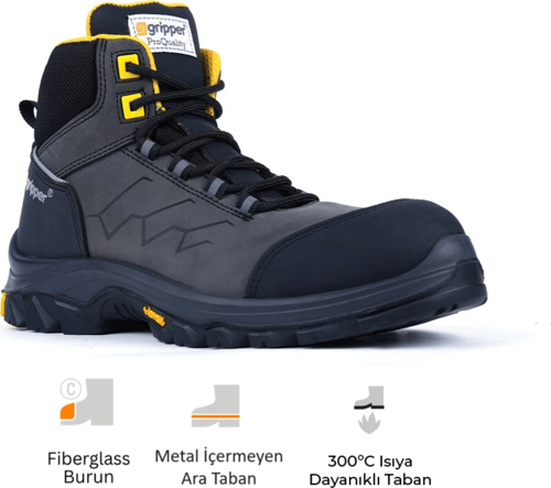 Force Gray-Black S3 SRC HRO Vibram Mikrofiber Nubuk Deri Fiberglass Burun İş Botu