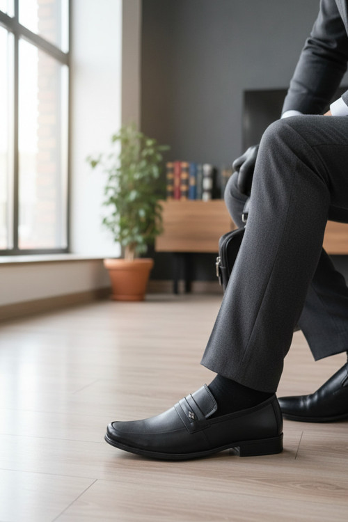 noch Erkek Hakiki Deri Bant Detaylı Klasik Ofis Ayakkabısı Loafer