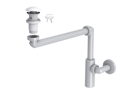 LUNA Yer Tasarruflu Lavabo Sifonu + Elixir Pop-Up Set (Parlak Beyaz - Taşma Delikli)