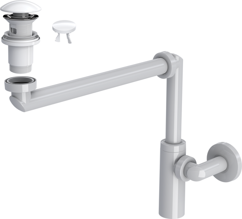 LUNA Yer Tasarruflu Lavabo Sifonu + Elixir Pop-Up Set (Parlak Beyaz - Taşma Delikli)