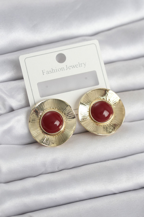 Vintage Model Bordo Gold Renk Pirinç Kadın Küpe - EBJ260220W39812