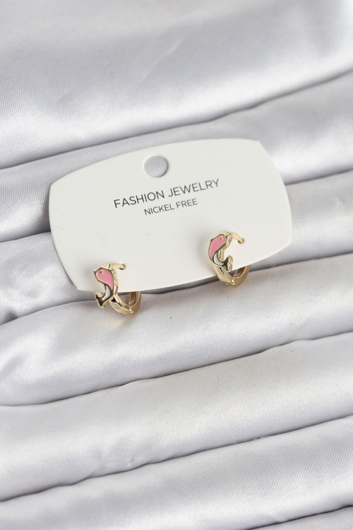 Pembe Yunus Balığı Model Gold Renk Pirinç Çocuk Küpe - EBJ260220W39801