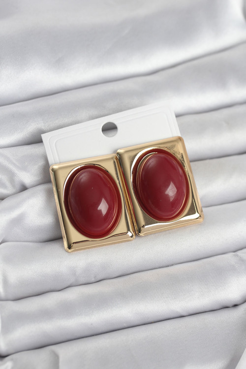 Bordo Kare Model Vintage Gold Renk Kadın Küpe - EBJ260220W39824