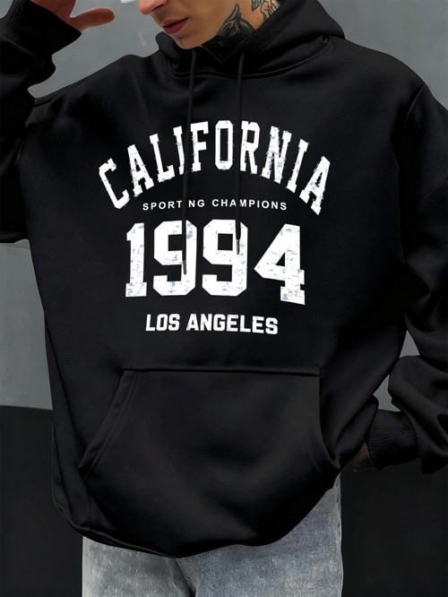 Kaliforniya mektubu 1994 baskılar Hoodies erkekler sonbahar moda cep Hoody rahat polar street