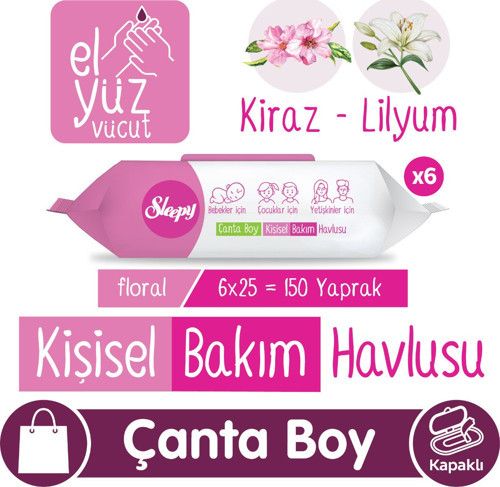 Floral Kişisel Bakım Havlusu Çanta Boy 6x25 (150 Yaprak)