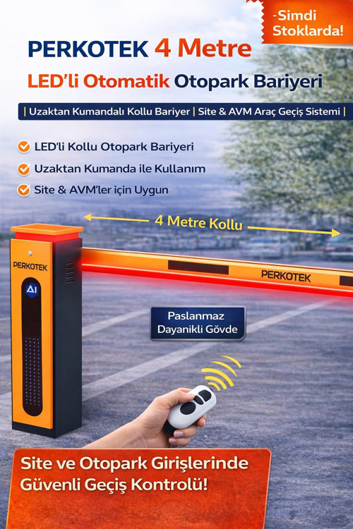 4 Metre LED’li Otomatik Otopark Bariyeri | Uzaktan Kumandalı Kollu Bariyer | Site & AVM Araç Giriş Sistemi